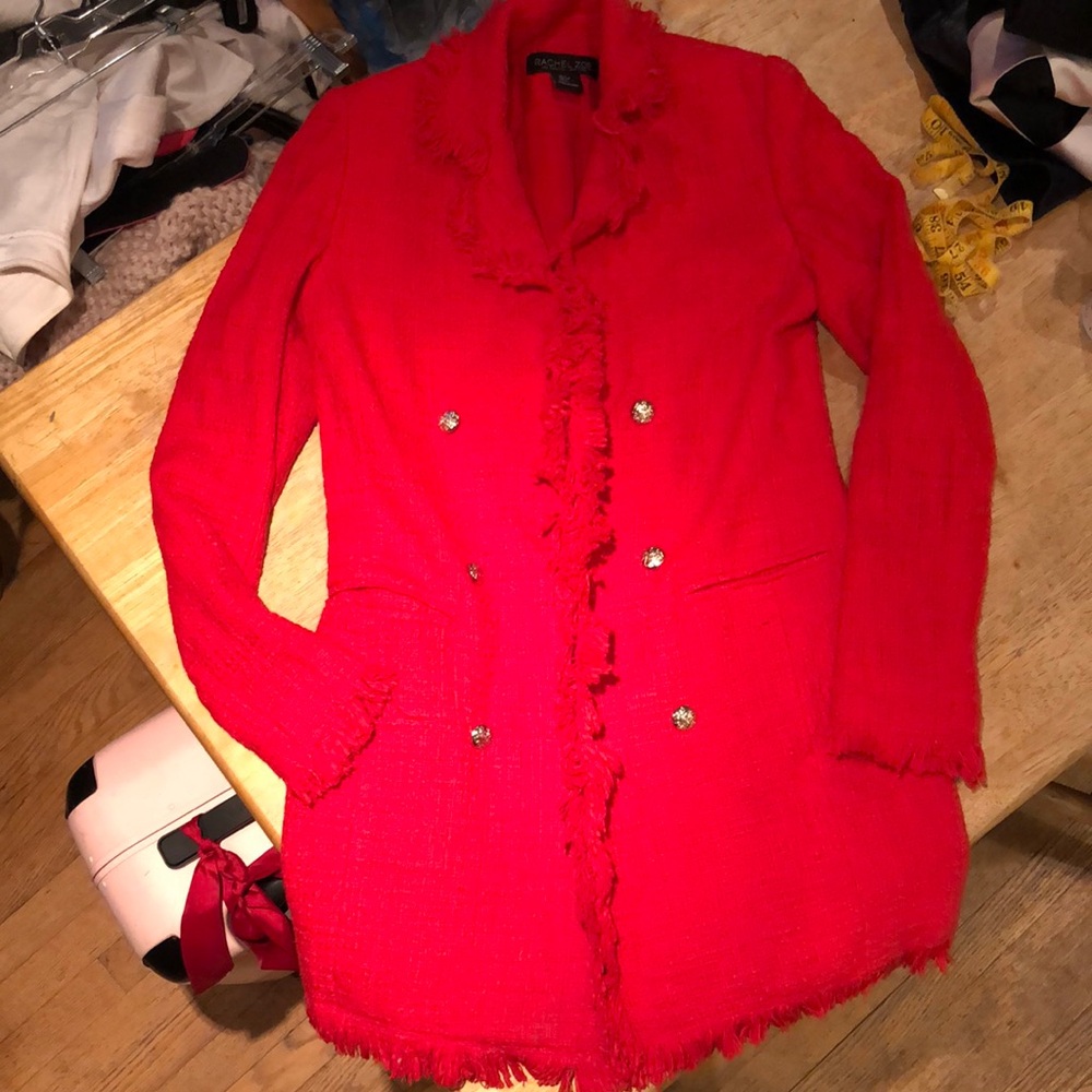 Rachel Zoe Red Tweed No Close Blazer